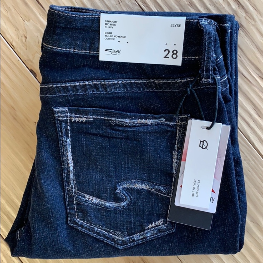 NWT Elyse Straight Silver Jeans